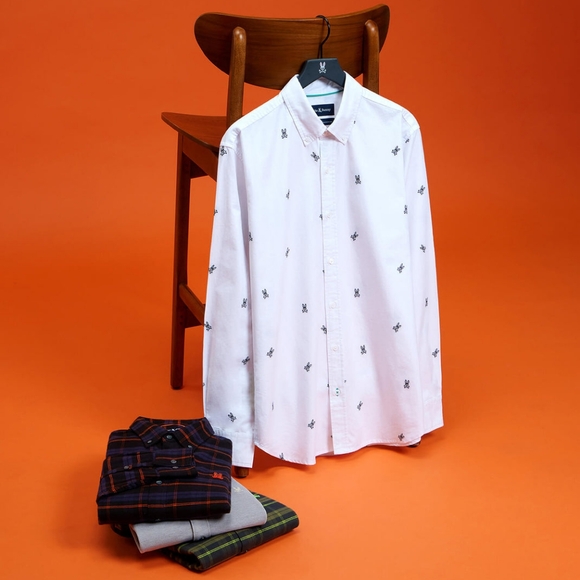 Psycho Bunny Seneca Oxford All Over Embroidered Long Sleeve Shirt - Picture 2 of 15